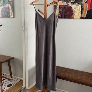 Aritzia - Only Slip Satin Midi Slip Dress in Peppercorn Grey